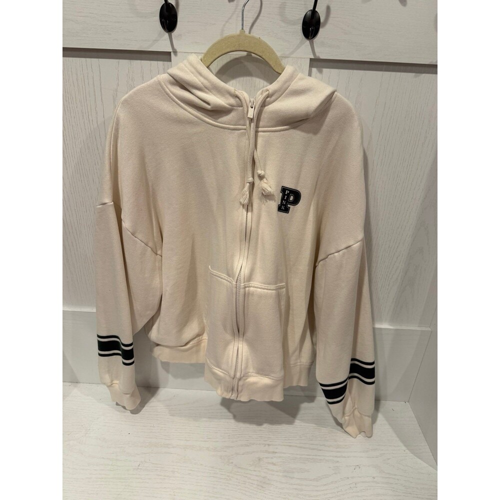 Victoria’s Secret PINK size XL hoodie cream forest green NWOT zip up